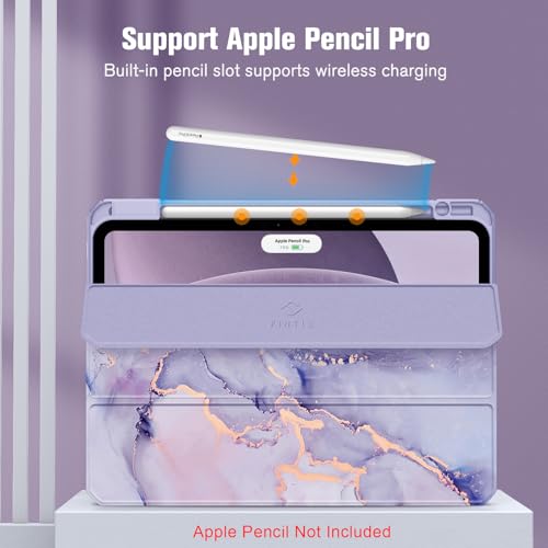 Image of Fintie Hybrid Slim Case for iPad Pro 11-inch (M5) 2025 / (M4) 2024 - [Built-in Pencil Holder] Shockproof Protective Cover with Clear Transparent Back Shell, Lilac Marble