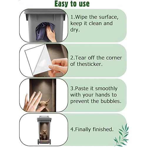 Image of 2 PC Trash Can Sticker 14.57 x 32.28 Inch Funny Highland Cow Design Vinyl Sticker with Toothbrush Newspaper and Mountain Bathroom Pattern for Outdoor Garbage Bin Garden Yard Driveway Home Decor