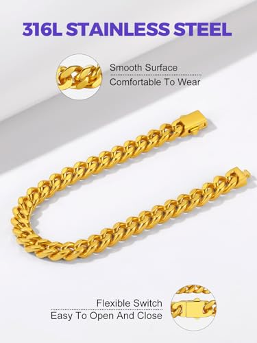 Richsteel RH20461K-7-21-RUS Durable Cuban Link Bracelet For Men Gold Plated Stainless Steel Bracelets thumb #3