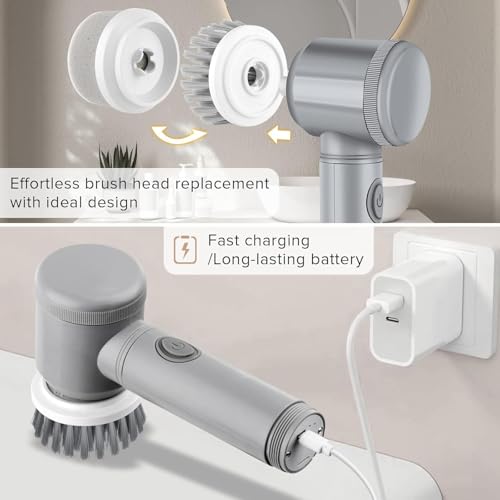 HFLYJPYW Electric Spin Scrubber - Shower Scrubber,Bathroom Scrubber Electric,for Cleaning Tub, Floor, Tile, Window, Sink, Kitchen Cleaning with 6 Electric Cleaning Brush Head (8) by HFLYJPYW - Image 3
