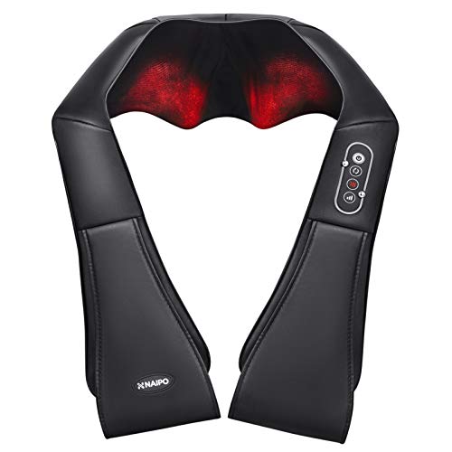 Naipo Masseur à épaule et cou Appareil de Massage Électrique avec rouleaux de massage à Shiatsu 3D-rotation et sangles plus longues