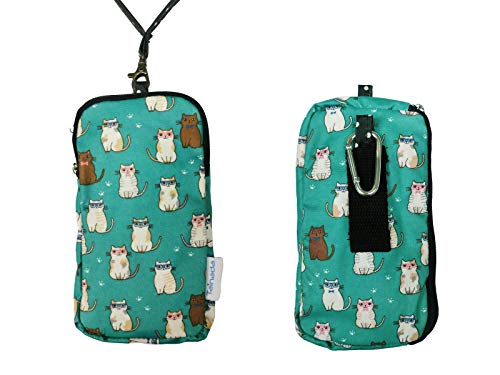 Tainada Men Women Sports Smartphone Pouch, Universal Mutli-Functional Two Zippered Pouch Carry Case Bag For Iphone 14/13 Pro Max; Samsung Galaxy S23+ / S22+; Google Pixel 7(Cats Pattern Turquoise) #TOP17