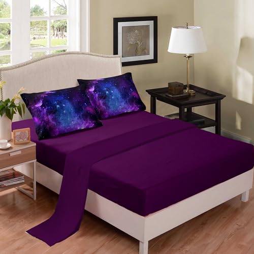 Image of NINENINE Galaxy Bedding 5PCS Twin Size Comforter Sets for Girls Purple Bedding Set Bed in a Bag Space Bedding Set(1Comforter, 1Flat Sheet, 1Fitted Sheet, 2Pillowcases)