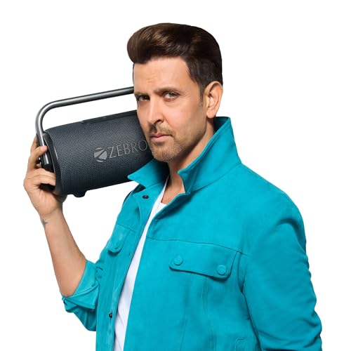 Image of ZEBRONICS AXON 100 Portable Party Bluetooth Speaker, 90W RMS, Quad Drivers + Dual Passive Radiators, IPX5, Upto 6 Hours Playback, Rapid Charging, BT | USB | AUX | TWS, Fabric Finish, RGB, Deep Bass