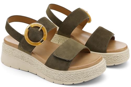 Image of UBFEN Womens Espadrille Platform Sandals Low Wedge Heel - Orthopedic Arch Support, Cushion Insole, Comfortable Dressy Buckle Sandals for Walking and Vacation