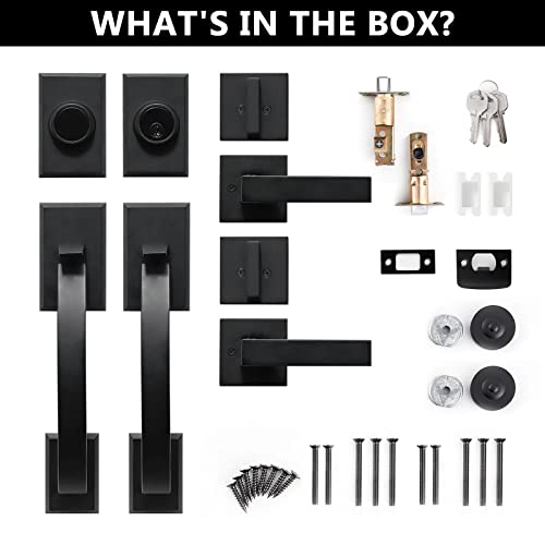 Neutype Front Door Handle Set Double Door Handle Set With Dummy Heavy Duty Double Door Lock Set, With Single Cylinder Deadbolt And Lever Handle, Compatible With Right & Left Handed Doors, Matte Black #TOP3