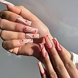 ❤ Operación simple ~ Simplemente limpie sus uñas, luego elija el tamaño de uña correcto, pegue adhesivos de doble cara en las uñas y presione por un tiempo, puede tener uñas hermosas en solo unos pocos pasos simples. El uso de pegamento durará más.