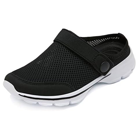 CELANDA Kids Clogs Anti-Slip Mules Boys Girls Garden Shoes Breathable Mesh Slippers Beach Sandals Lightweight Slip On Shoes for Bedroom Indoor Outdoor Black White Cover