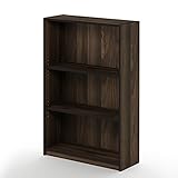 Furinno JAYA Book Shelf, 3-Tier Bookshelf, Bookcase with Adjustable Shelves, 9.5 x 24.5 x 40.3, for Living Room, Bedroom, Home Office, Columbia Walnut