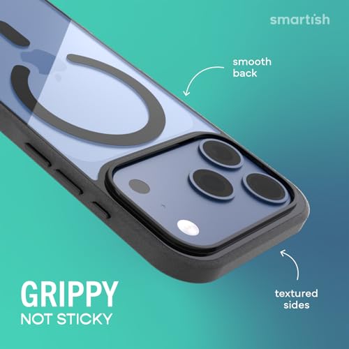 Image of Smartish iPhone 17 Pro MagSafe Clear Case - Gripmunk Magnetic Slim Case [Lightweight + Protective] Anti-Yellowing Thin Grip Clear Cover for Apple iPhone 17 Pro - Clearly Black