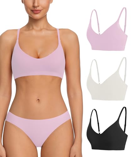 3 Packs Women's V Neck Bralettes no Padding Sleep Bra for Women Everyday Bras Unlined Pullover top no Underwire Sports Bra