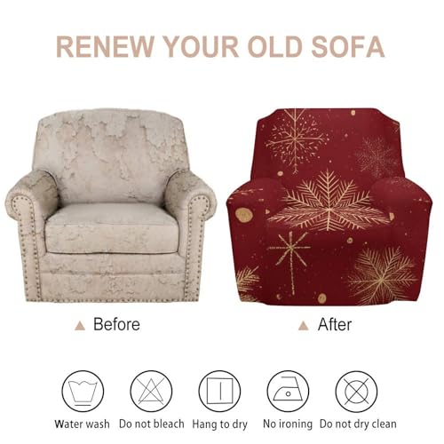Housse de fauteuil de salon chaleureuse motif flocon doré extensible