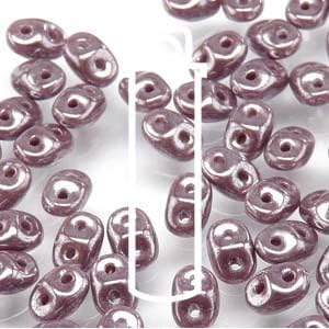 Czech SuperDuo Two-Hole Seed Crystal Beads Opaque Violet White Luster