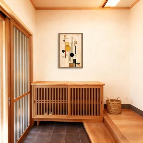 木子誉絵画館 アートパネル ポスター 大きな円 幾何模様 現代 抽象画 絵画 インテリア おしゃれ ウォールアート 絵 玄関 階段 廊下 寝室 リビング 壁飾り 木目調フレーム付きの完成品（40×30cm） [2]