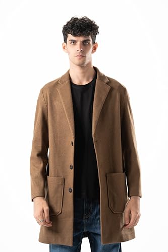 ASTK Men Basic Wool Blend Coat,CAMEL,M