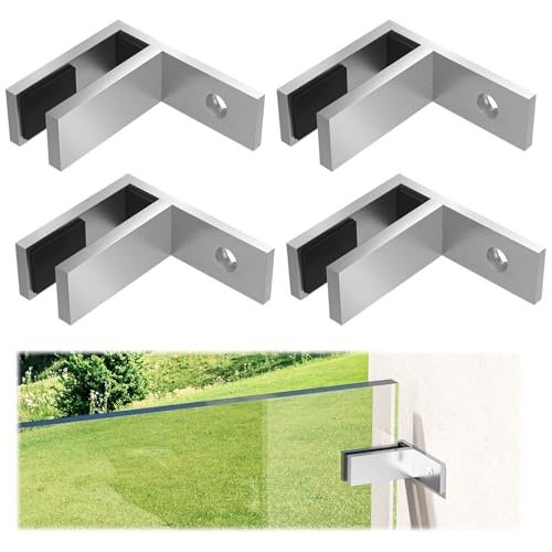 Gyykzz Stainless Steel 304 F-Shape Glass Clamp, 4 Pack, Satin Finish, Wall to Glass Railing Clamp Holder for Fence, Balcony Deck