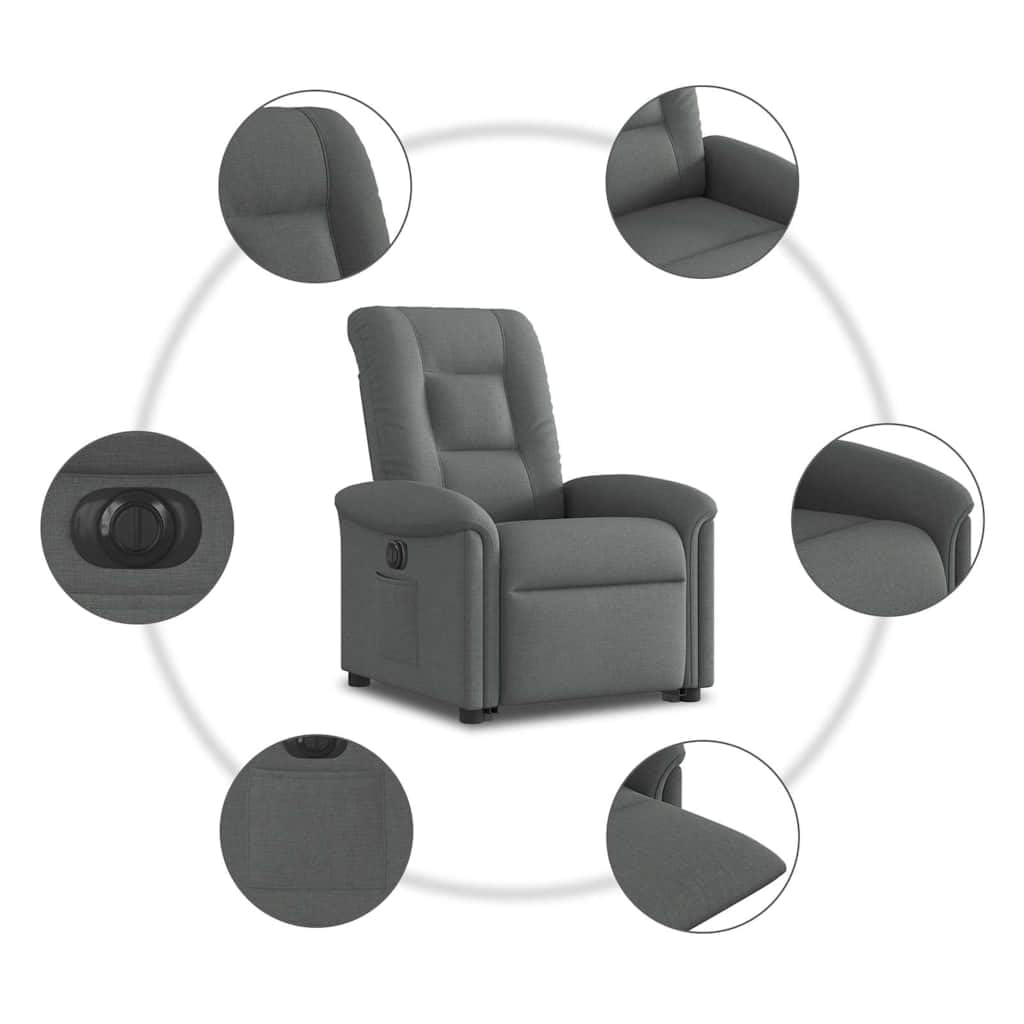 vidaXL Podnoszony fotel masujący, elektryczny, rozkładany, ciemnoszary