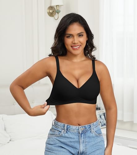 Image of Xcutting Bra for Women Wireless No Underwire Seamless Full Coverage Deep V Bralettes Everyday Comfortable Soft