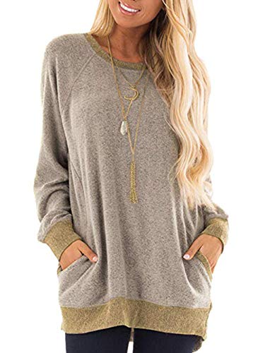 iChunhua Plain T Shirt Casual Sweatshirt Tunic Tops Women Plus Size Khaki XX-Large