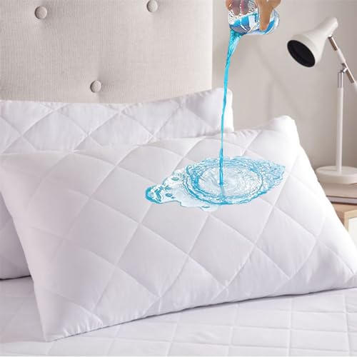 SM Decor 4 Pack Quilted Waterproof Pillow Protectors, White Bed Pillows Cover Quilted Pillowcase