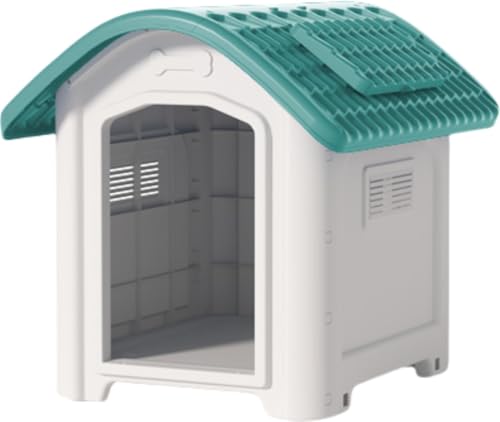 AZIEBAY ドッグハウス アウトドア 大型犬 中型犬 組立式 素朴なシェルター 防水素材 洗える 耐腐食性 防錆 床上げ 防湿 防風 防雨 通気性 日焼け防止 組立簡単 ホーム デッキ パティオ 裏庭 屋内 屋外 (グリーン(ドアなし))