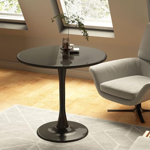Round Dining Table, 31.5" Circle Tulip Table with Thickened Tabletop & Metal Pedestal, Mid Century Modern Bistro Table for Kitchen, Living Room, Restaurant, Office, Cafe (Black)