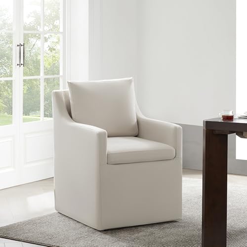 Image of KISLOT Upholstered Dining Chairs with Casters Modern Side Armchair with Rollers for Diningroom Bedroom Livingroom Reading Room, Flax Beige, 1 Box