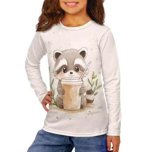 Image of Girls Long Sleeve Shirt with Cute Graphic Casual Pullover Tops 3-16Y