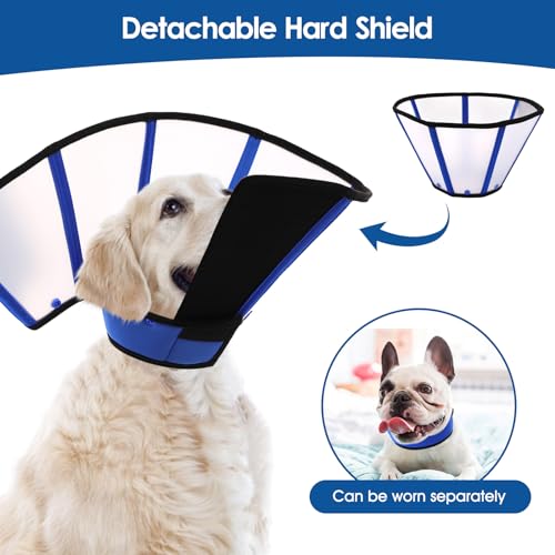 Image of Dog Cone, Soft Cone for Dogs to Stop Licking, Transparent Pet Recovery Collar with Detachable Clear Shield, Neck E-Collar Alternative for Small Breeds, Blue S