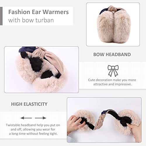 Faux Fur Earmuffs For Women Winter Foldable Ear Warmers Girl Headband Bow Ear Covers Women Fleece Ear Muffs For Girls Outdoor (Apricot) #TOP3