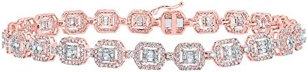 10kt Rose Gold Mens Baguette Diamond Square Link Bracelet 4 Cttw