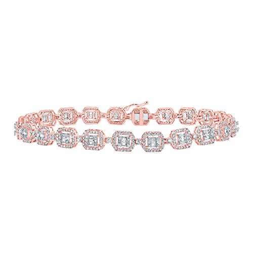 10Kt Rose Gold Mens Baguette Diamond Square Link Bracelet 4 Cttw #TOP17