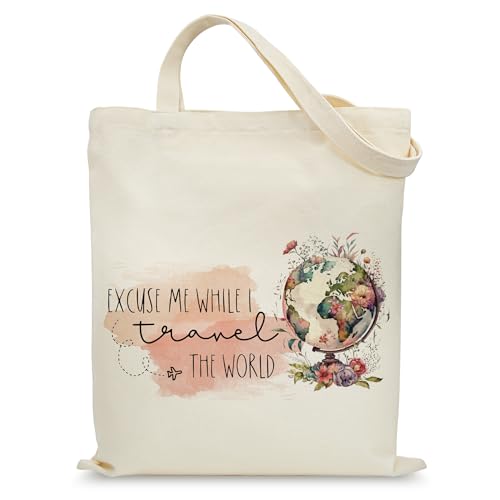 KONSOM Sacola feminina de lona com bolsos, sacolas de compras reutilizáveis, Viaje pelo mundo, 13.8' x 15.7' 0.3'