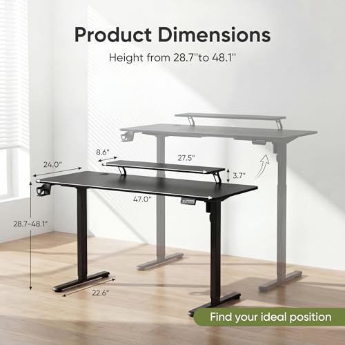 Image of Furmax Electric Standing Desk, 47 x 24 Inches Sit Stand up Desk, Sit Stand Height Adjustable Home Office Desk with Monitor Stand (Black, 47)