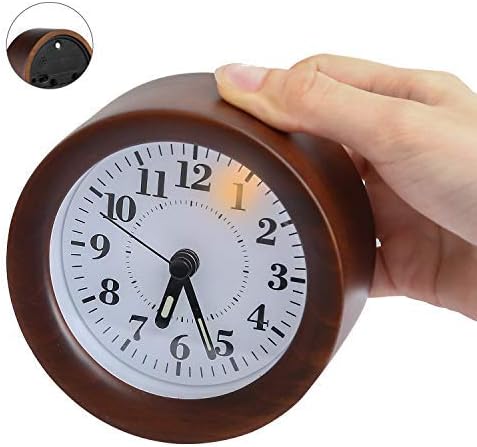 Yacig Wood Alarm Clock, Genuine Wooden Frame Non Ticking Bedside Alarm Clock with Nightlight and Snooze/Ascending Sound Alarm Thanksgiving, Brown