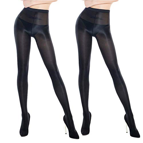 Calcetines de aceite para mujer con acabado brillante y diseño de color sólido en pack de 2