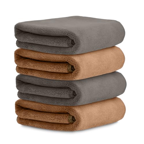 Image of HOUSSE Microfiber Face Towels | Ultra Absorbent, Odour-Free, Quick Dry 550 GSM Face Towel for Home, Gym, Travel, Running and Personal Use | 30x30 cm | Set of 4 Cocoa Brown & Indian Tan (Pack of 4)