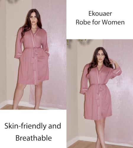 Image of Ekouaer Women Robes Knee Length Kimono Bathrobe Lightweight Soft Sleepwear