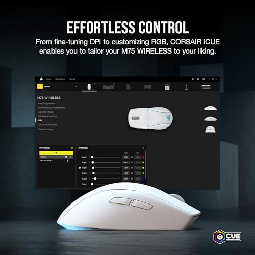 Corsair M75 Wireless RGB Lightweight FPS Gaming Mouse – 26,000 DPI – Swappable Side Buttons – iCUE Compatible – PC – White - image 8