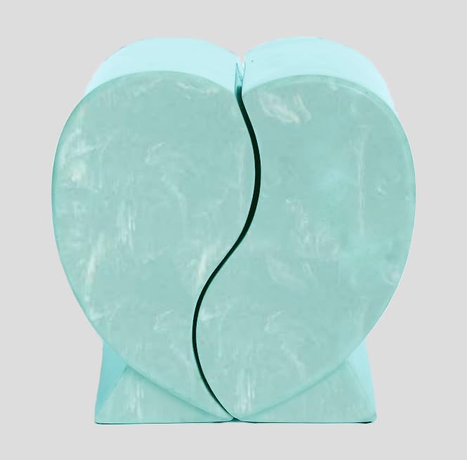 Heart-Shaped Companion Funeral Urn, 2-Piece Cultured Marble (Baby Blue)