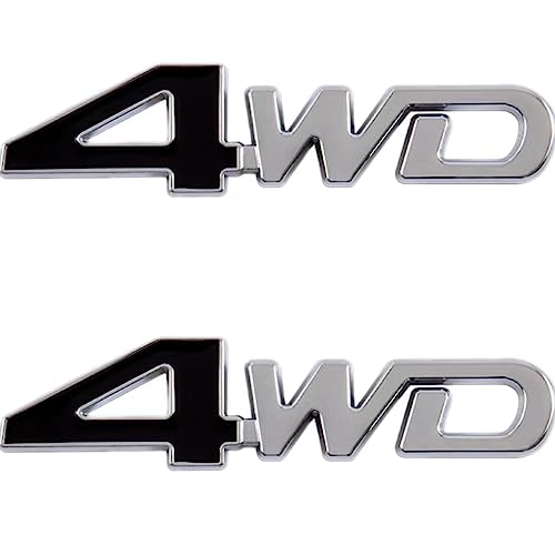 Image of 2PCS 4WD Black /Chrome Aluminum Alloy Auto Trunk Door Fender Bumper Badge Decal Emblem Adhesive Tape Sticker (Black Silver)