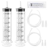 FICOFISE Lot de 2 Grosse Seringue 350ml, Seringue Plastique avec Tuyau, Grande Sering Sans Aiguille, Réutilisable Seringue a Huile, pour laboratoire Science Industrie Arrosage Mesure De Liquide