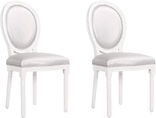 Juego de 2 sillas con medallón Versalilles Estilo Louis XVI de Piel sintética, Color Gris