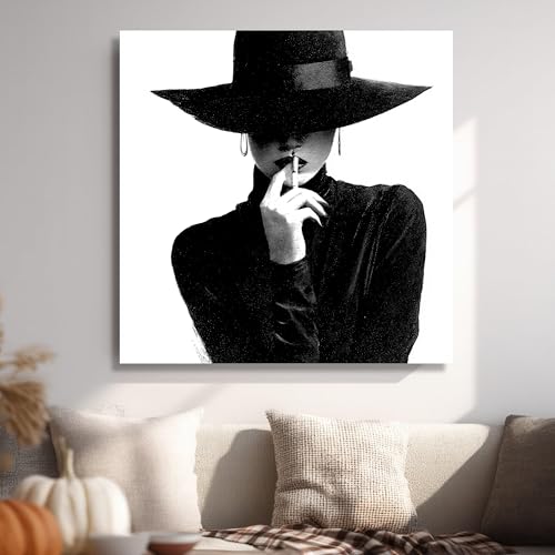 Femme au chapeau noir sur toile pour habiller un mur vide tableau