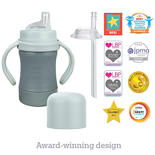 Green Sprouts Sprout Ware Plant-Plastic Sip & Straw Cup, Includes Sippy & Straw Spouts, Easy Grip Handles, Gray #TOP1