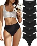sosusu Seamless Underwear for Women Cotton Thongs High Waisted Soft Breathable No Show Panties Invisible Stretch 6 Pack (US, Alpha, X-Large, Regular, Regular, B1-Black-6 Packs)