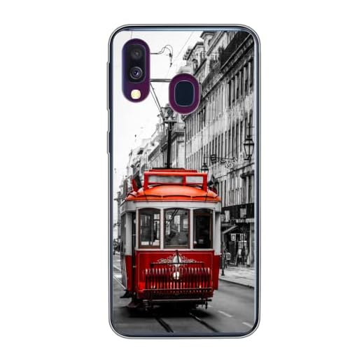 Funda para Samsung Galaxy A40 - Fotografía en Blanco y Negro de un Viejo Tren Rojo - Funda de Silicona/Funda Blanda para teléfono móvil