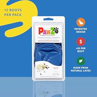 PawZ Rubber Dog Boots for Medium Paws - All-Weather Waterproof Dog Shoes, Anti-Slip Traction for Rain, Snow, Mud & Hot Pavement - Pull-On Dog Booties, Blue - Medium (2.5" - 3") - Pack of 12
