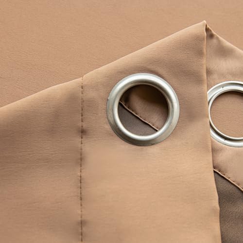 Image of Windows Coffee Blackout Curtains 63 inches Long 2 Panels Set Grommet Blackout Drapes Energy Saving Noise Reducing Thermal Insulated for Bedroom Living Room Nursery