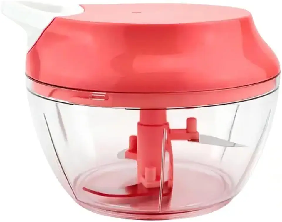 Processador de Alimentos Grande 480ml Triturador Com Três lâminas Em Aço Inox Manual Acionamento Por Corda Retrátil (VERMELHO)